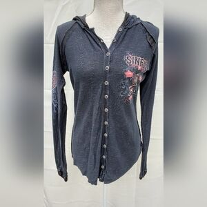 Sinful Black/Gray long sleeve button up top Size L